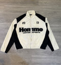 Homme Color Block High Neck Crinkled Nylon Track Jacket