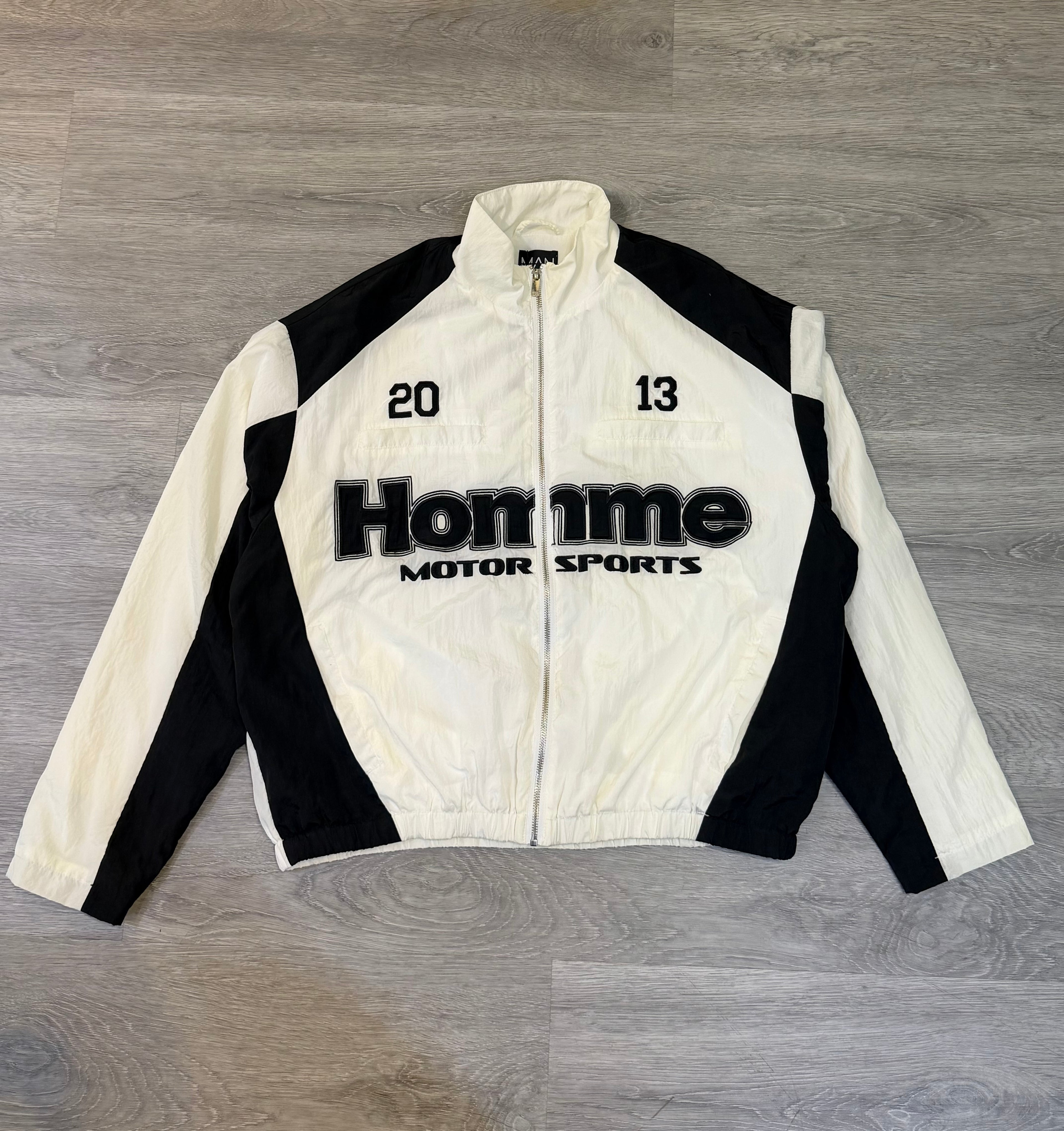 Homme Color Block High Neck Crinkled Nylon Track Jacket